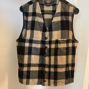 Ralph Lauren RRL Wool Plaid Vest in Black and Cream M